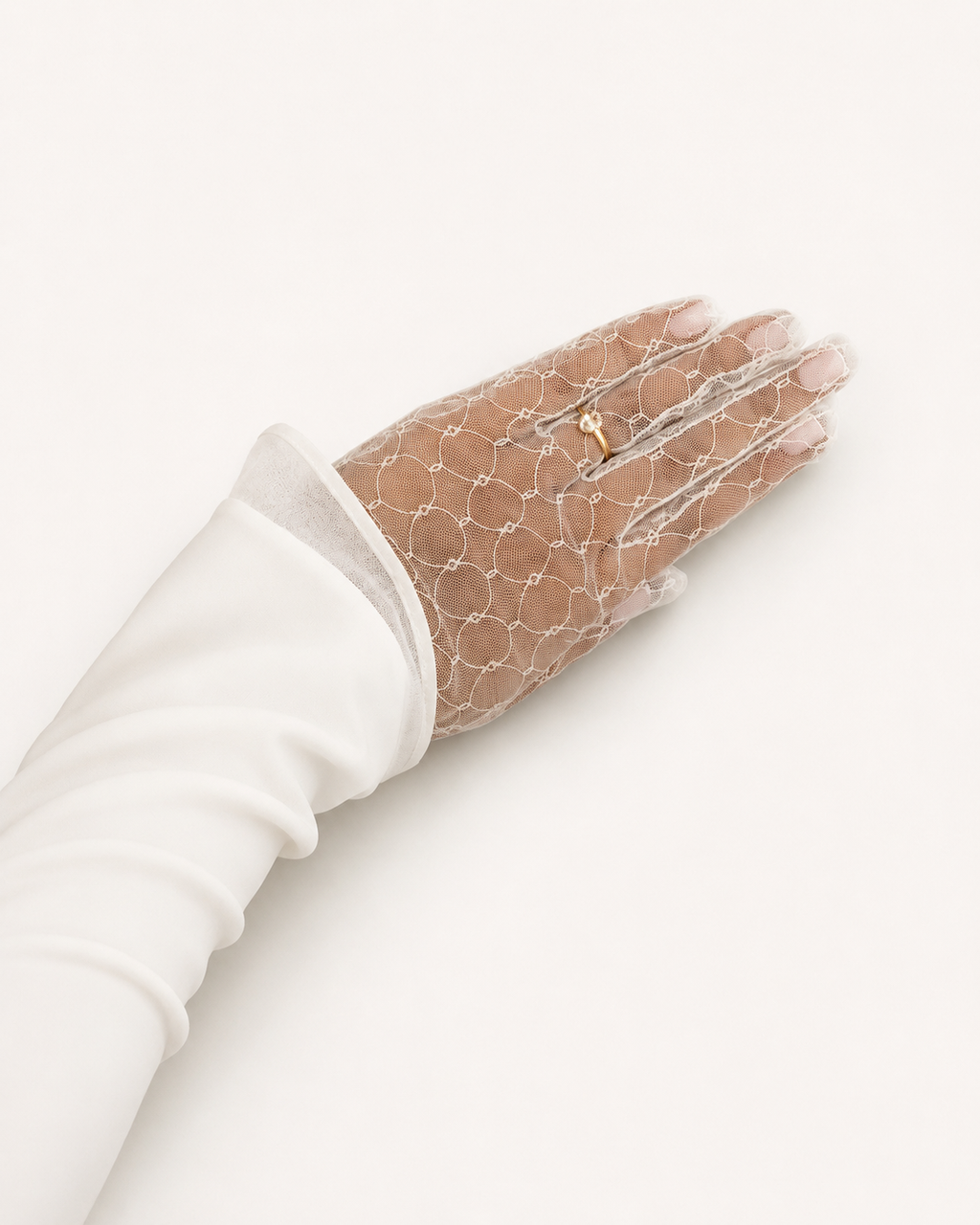 Gants Mariée en Tulle Transparent avec Ornements Perles