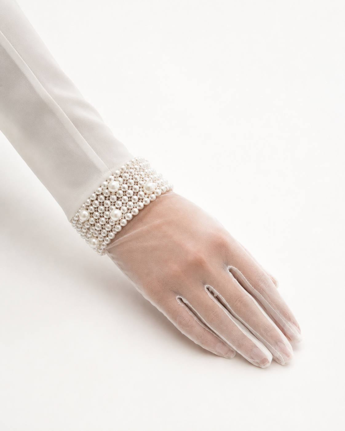 Gants Mariée en Tulle Transparent avec Ornements Perles